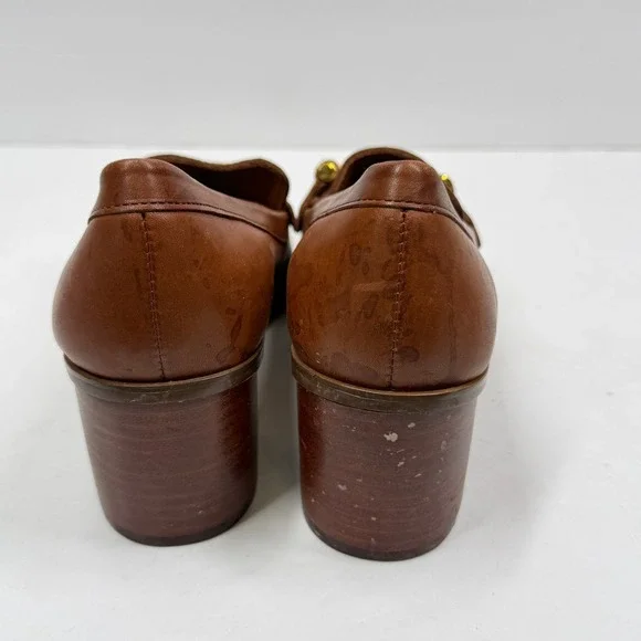Lauren Ralph Lauren Loafer Slip On Brown Leather Block Heel Classic Size 5.5B - Picture 4 of 10